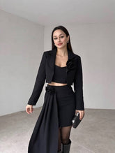 Black Cropped Blazer & High-Waist Skirt Set – Power Chic